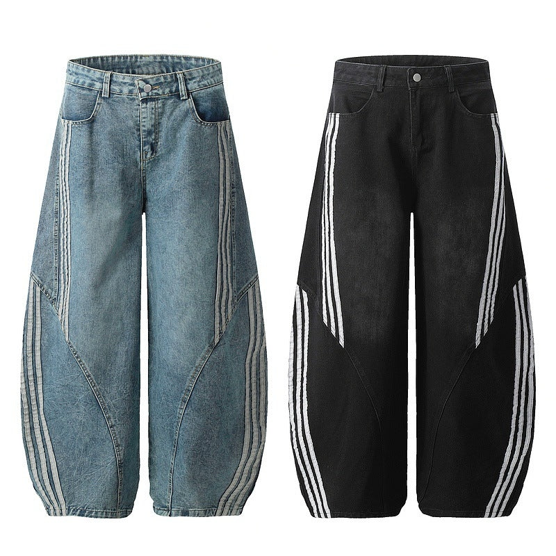 Men's Fashionable Side Striped Curved Jeans