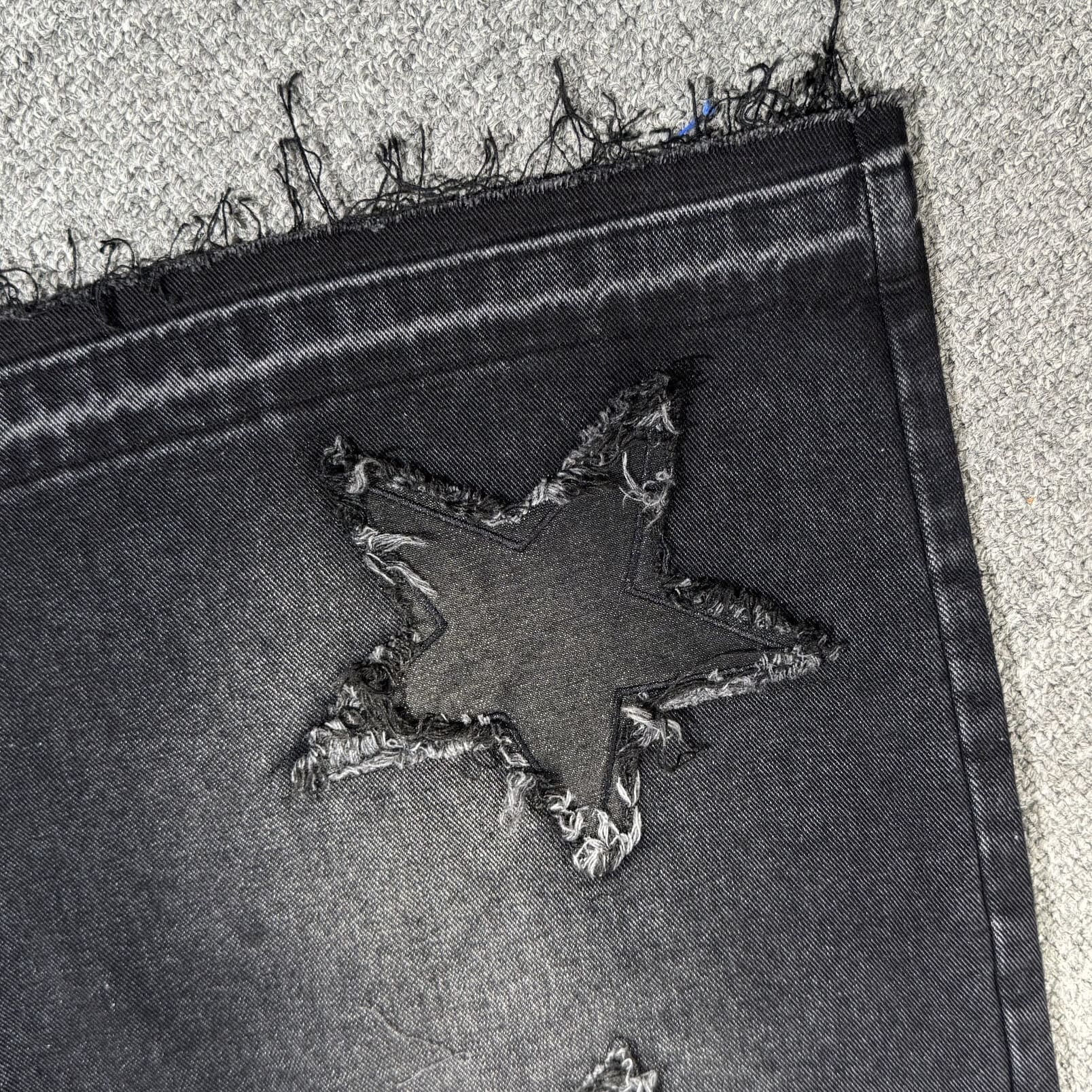 Streetwear Washed Distressed Star Appliqué Denim Jorts