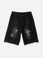 Hiphop Cross Hot Diamond Denim Shorts