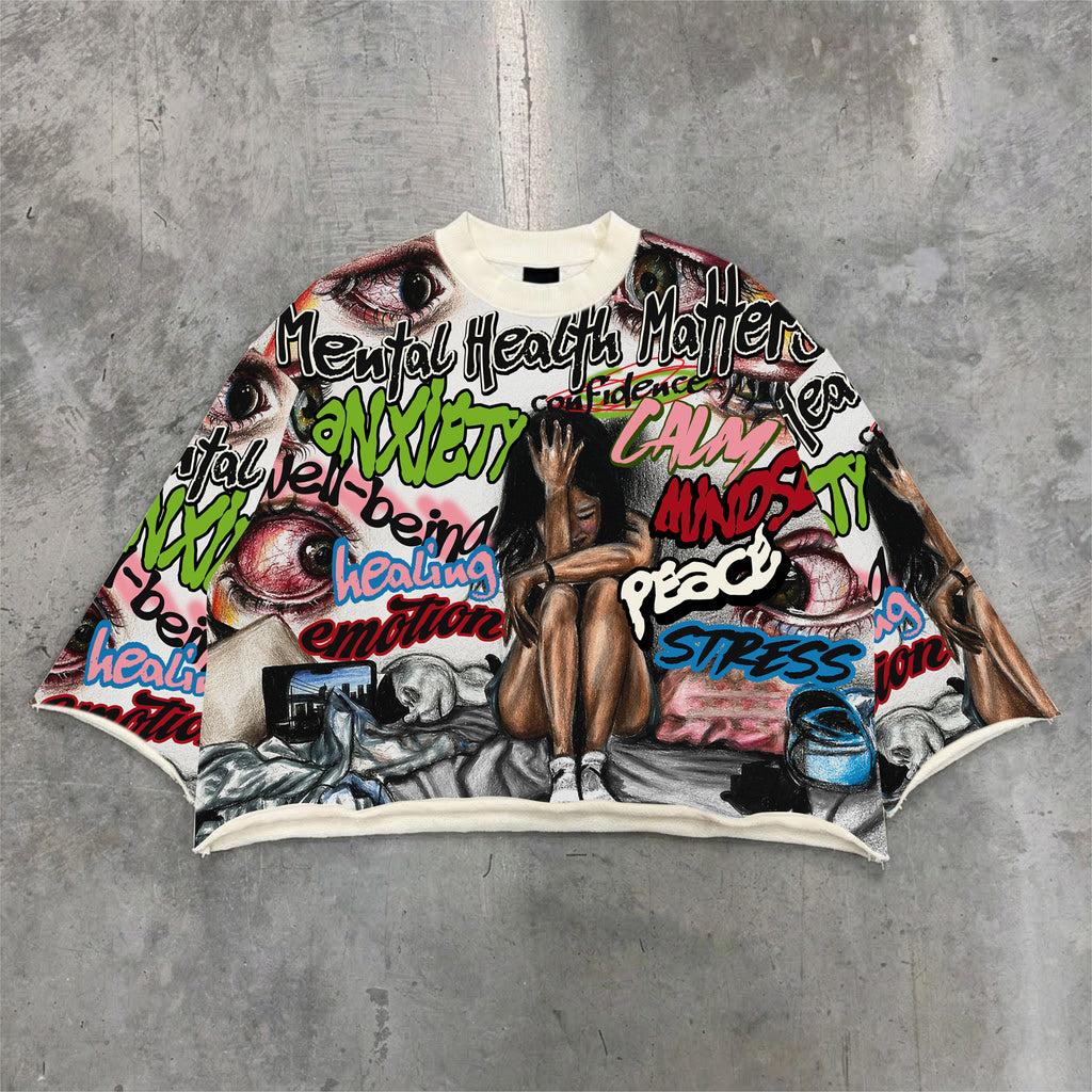 Mental Health Matters Graffiti Style Retro Graphic Boxy Crop T-shirt