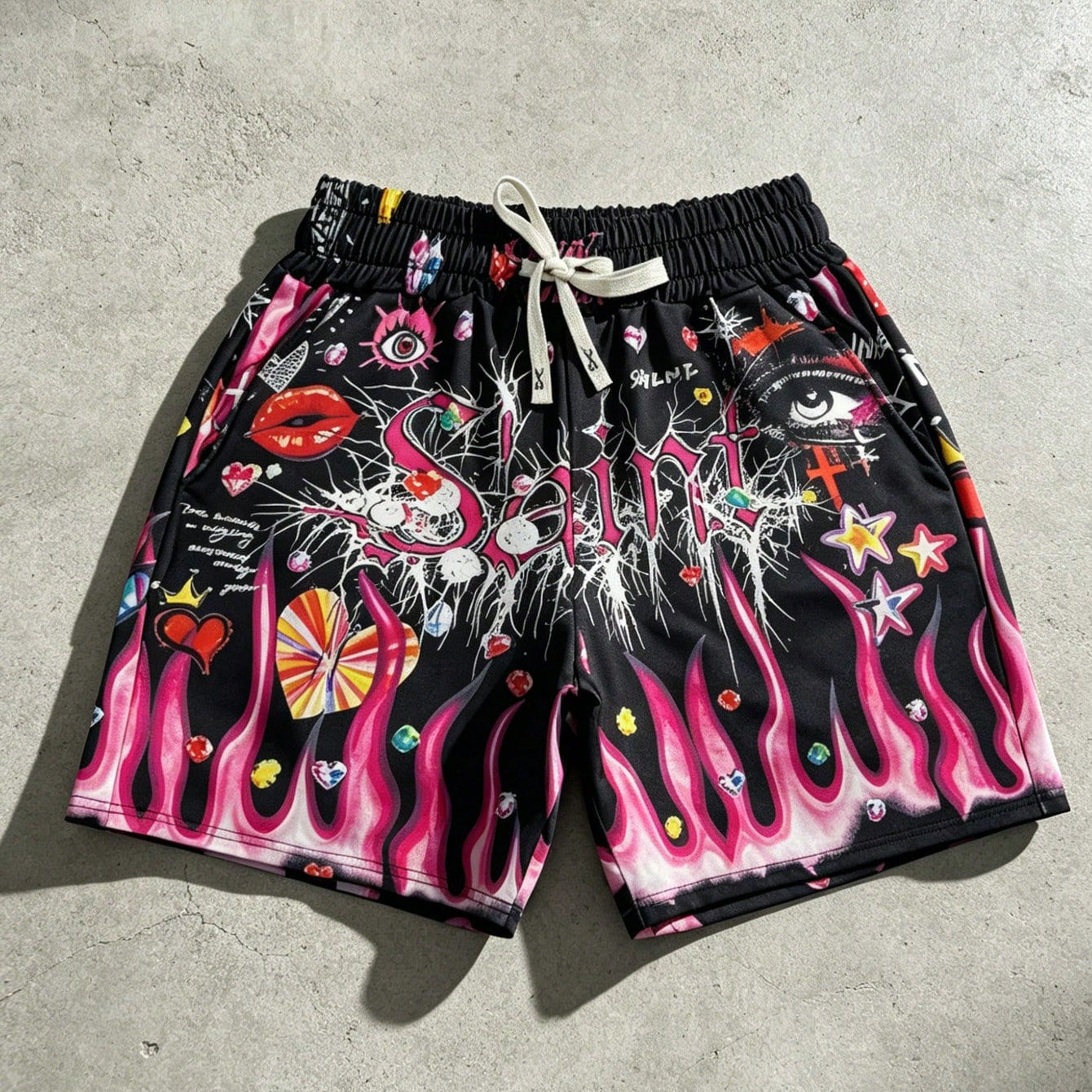 Men's Street Graffiti Print Casual Sports Shorts