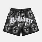 Classic Panda Black White Radiance Cross Graphic Mesh Athletic Shorts