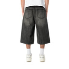 Men's Retro-style Washed Jesus Cross Denim Shorts