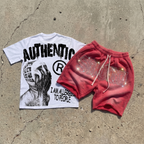 Vintage I Am Allergic To People Street Graphic T-shirt And Shorts Sets