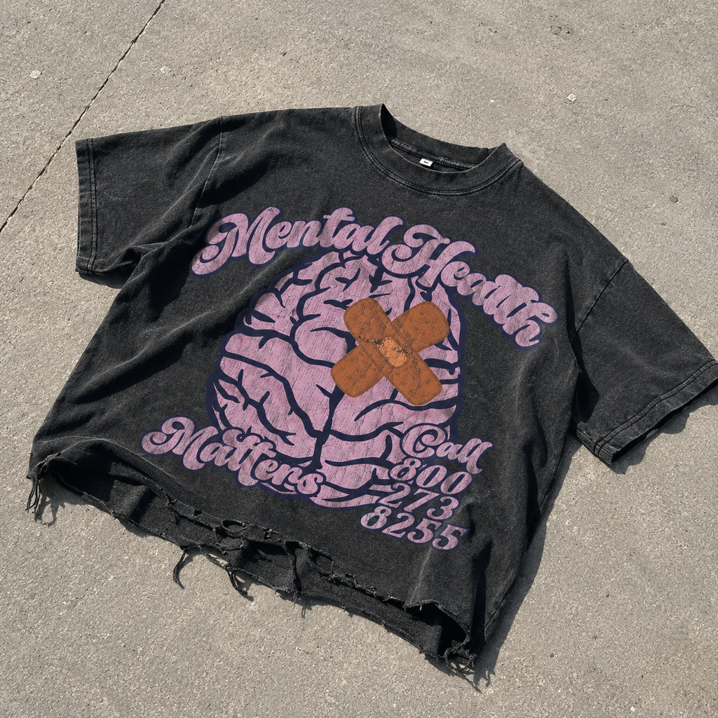 Mental Health Matters Healing Brain Graphic Ripped T-shirt