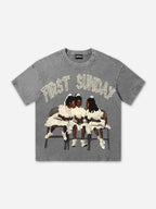 Retro First Sunday Faith Graphic Print Acid Washed T-shirt