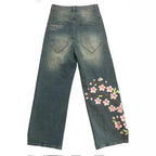 Men's Y2k Retro Floral Cherry Blossom Pattern  Baggy Jeans