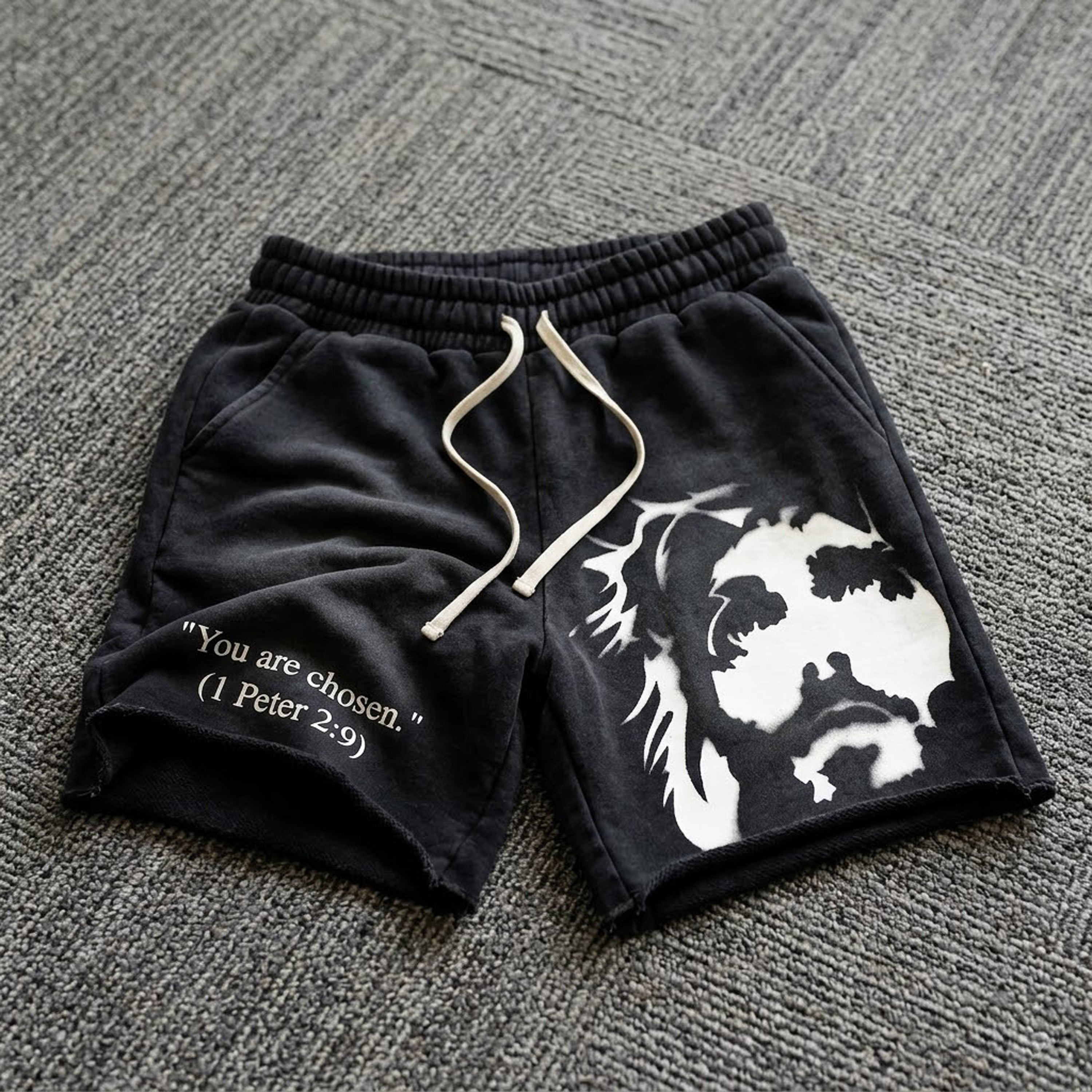 You Are Chosen Jesus Graphic Janky Washed Shorts