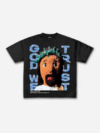 Diamond God We Trust Cartoon Jesus Portrait Graphic Cotton T-shirt