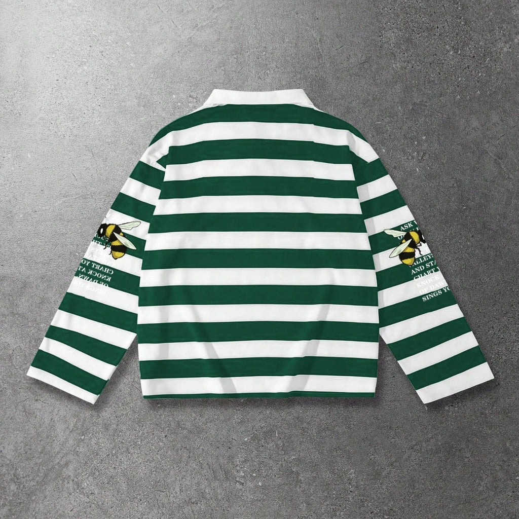 Streetwear Men's Patterned Striped Long-sleeve Polo Shirt