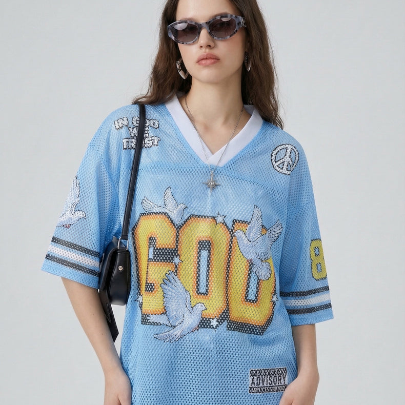 Men's Retro Y2k God Jesus Pattern Jersey T-shirt