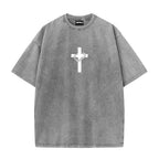 Jesus With Crown Of Thorns Graphic Acid Washed T-shirt