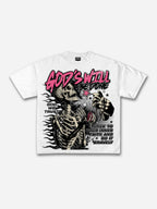 God's Will Be Done Flame Makes Old Beliefs Skull Graphic Cotton T-shirt