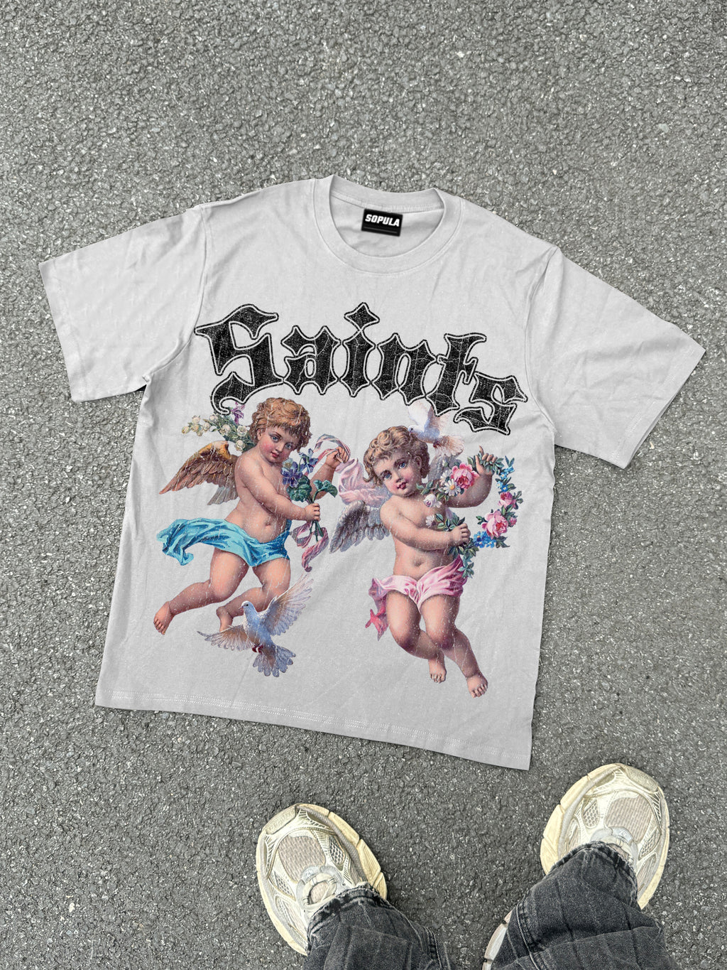 Saints Floral Angel Graphic Cotton T-shirt