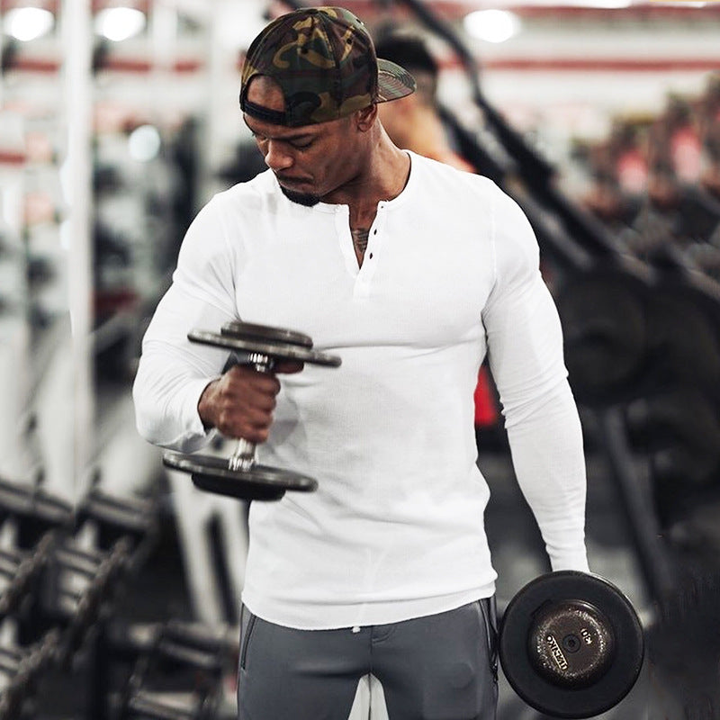 Men's Sports Fitness Stretch Long-sleeve Polo T-shirt