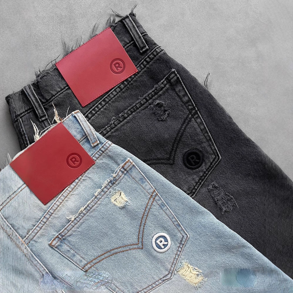 Men's Gothic Punk Washed Ripped Denim Shorts Jorts