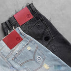 Men's Gothic Punk Washed Ripped Denim Shorts Jorts