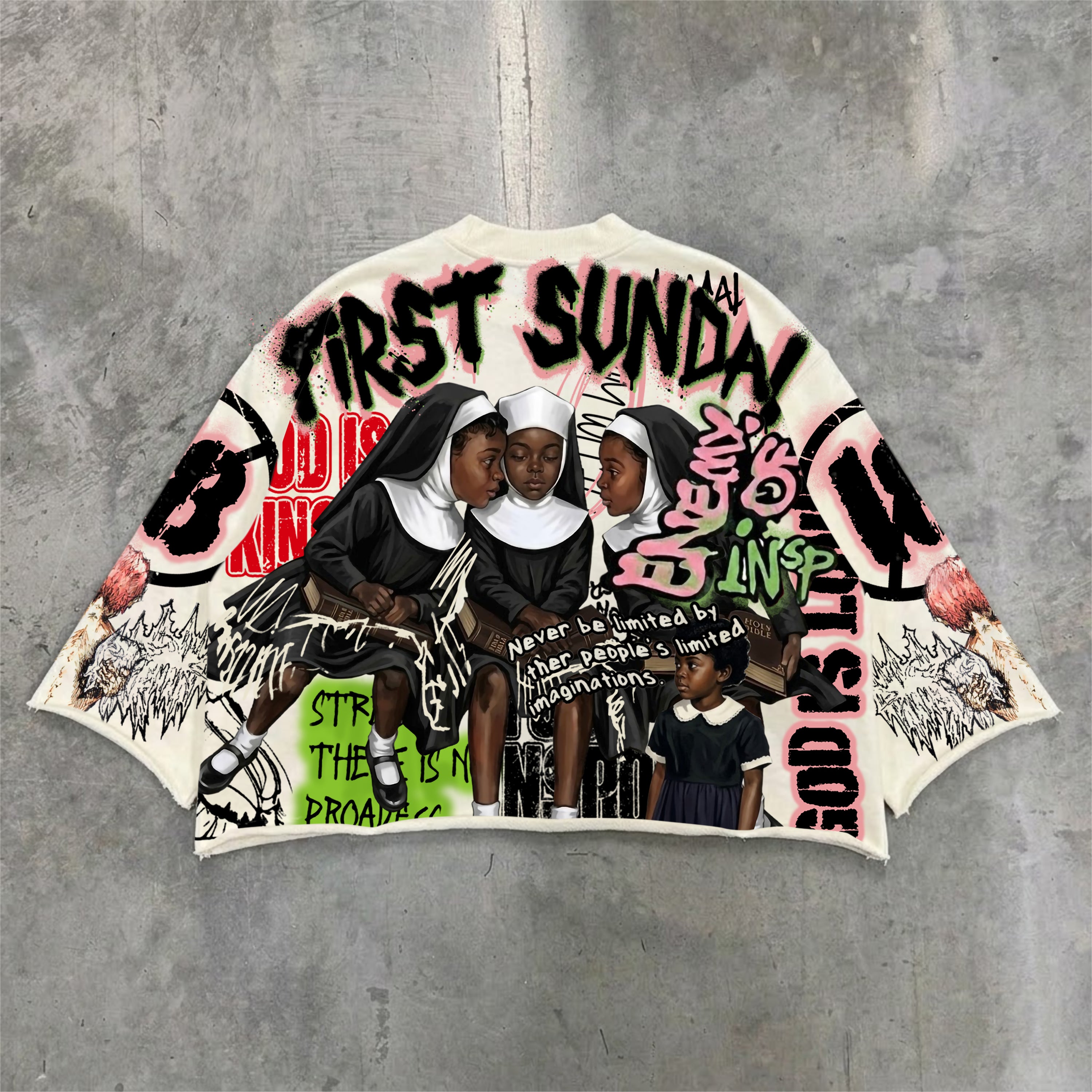 First Sunday Vintage Jesus Religious Print Boxy Crop T-shirt