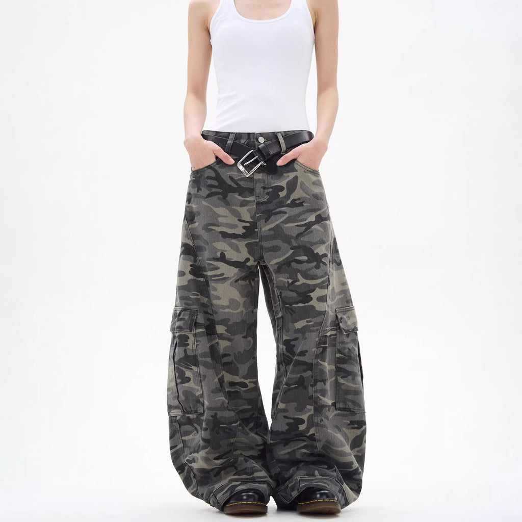 Buck Knife Camouflage Denim Wide-leg Work Baggy Jeans