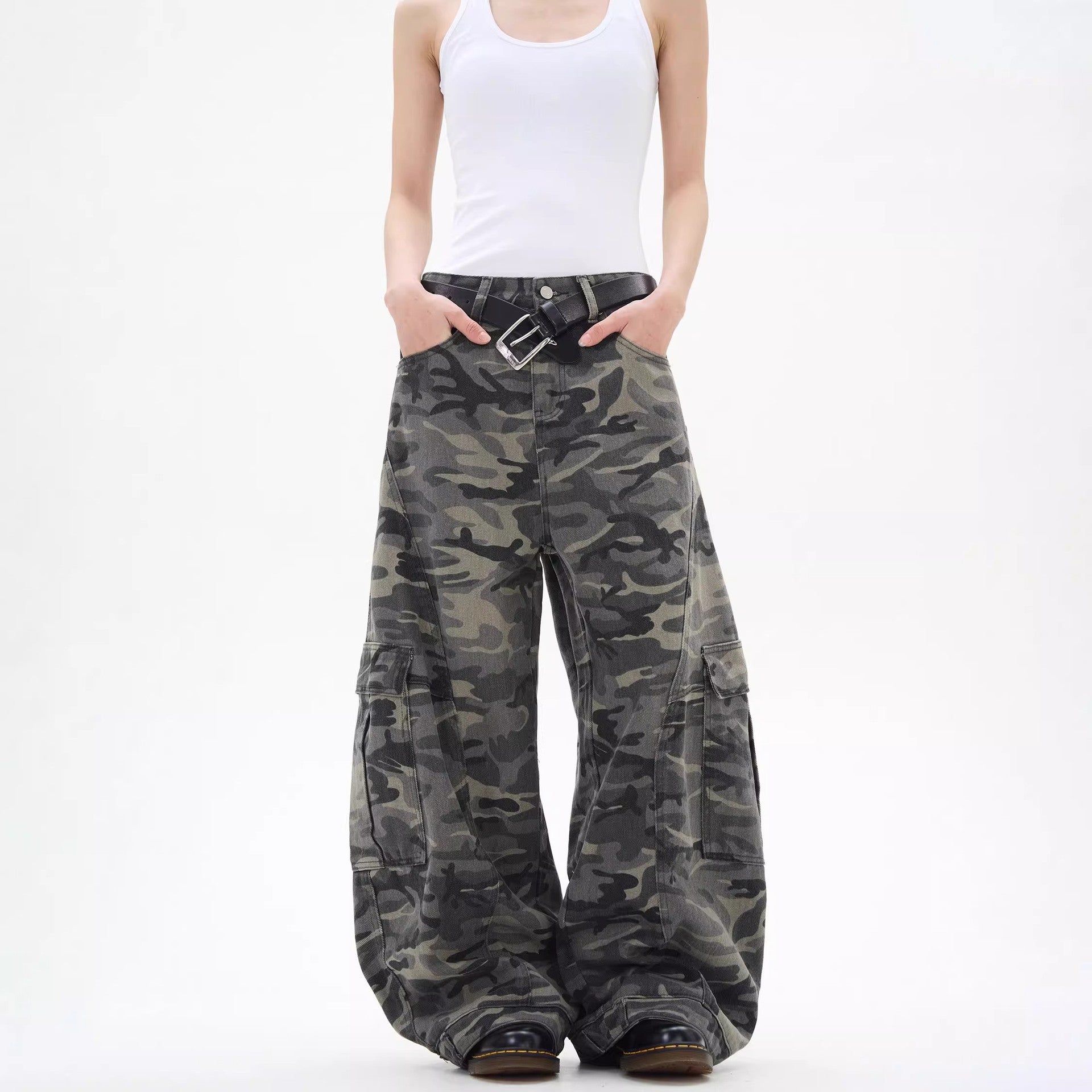 Buck Knife Camouflage Denim Wide-leg Work Baggy Jeans