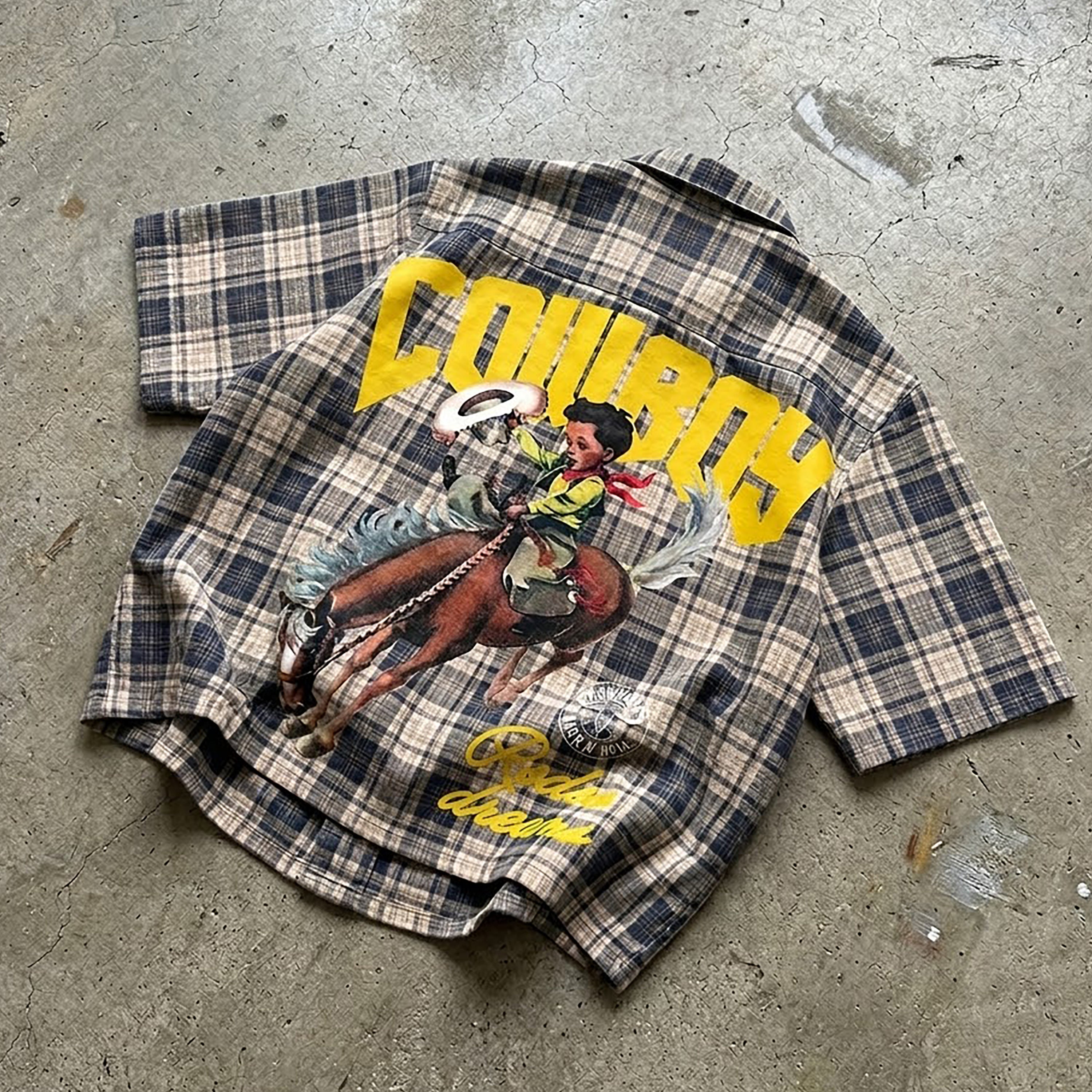 Cowboy Rodeo Dreams Retro Fun Graphic Plaid Jacket Shirt