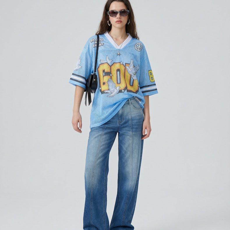 Men's Retro Y2k God Jesus Pattern Jersey T-shirt