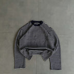 Retro Color-blocked Loose Striped Long-sleeved Crew Neck T-shirt