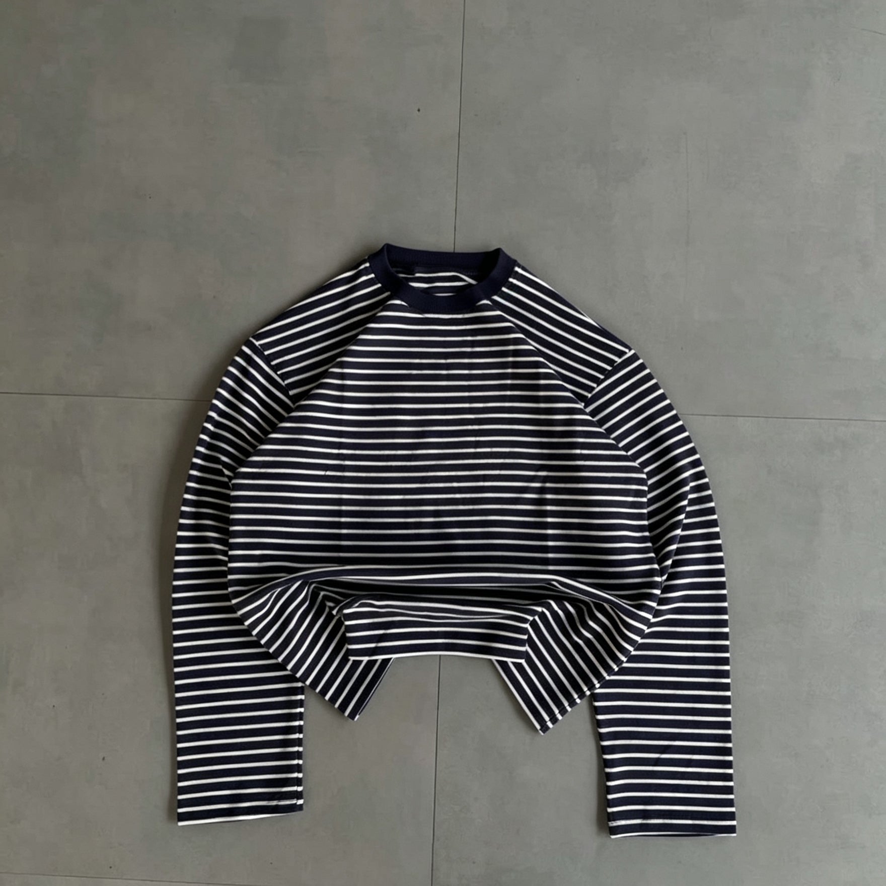 Retro Color-blocked Loose Striped Long-sleeved Crew Neck T-shirt