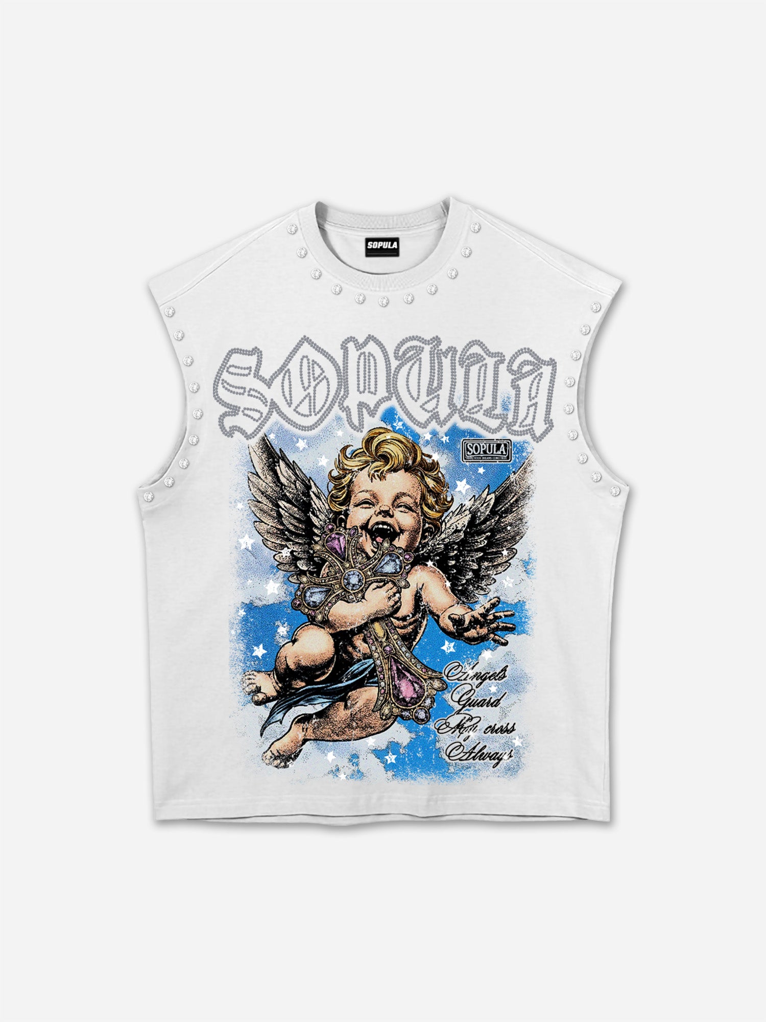 Sopula Angel Of The Cross Graphic Rhinestone Tank Top