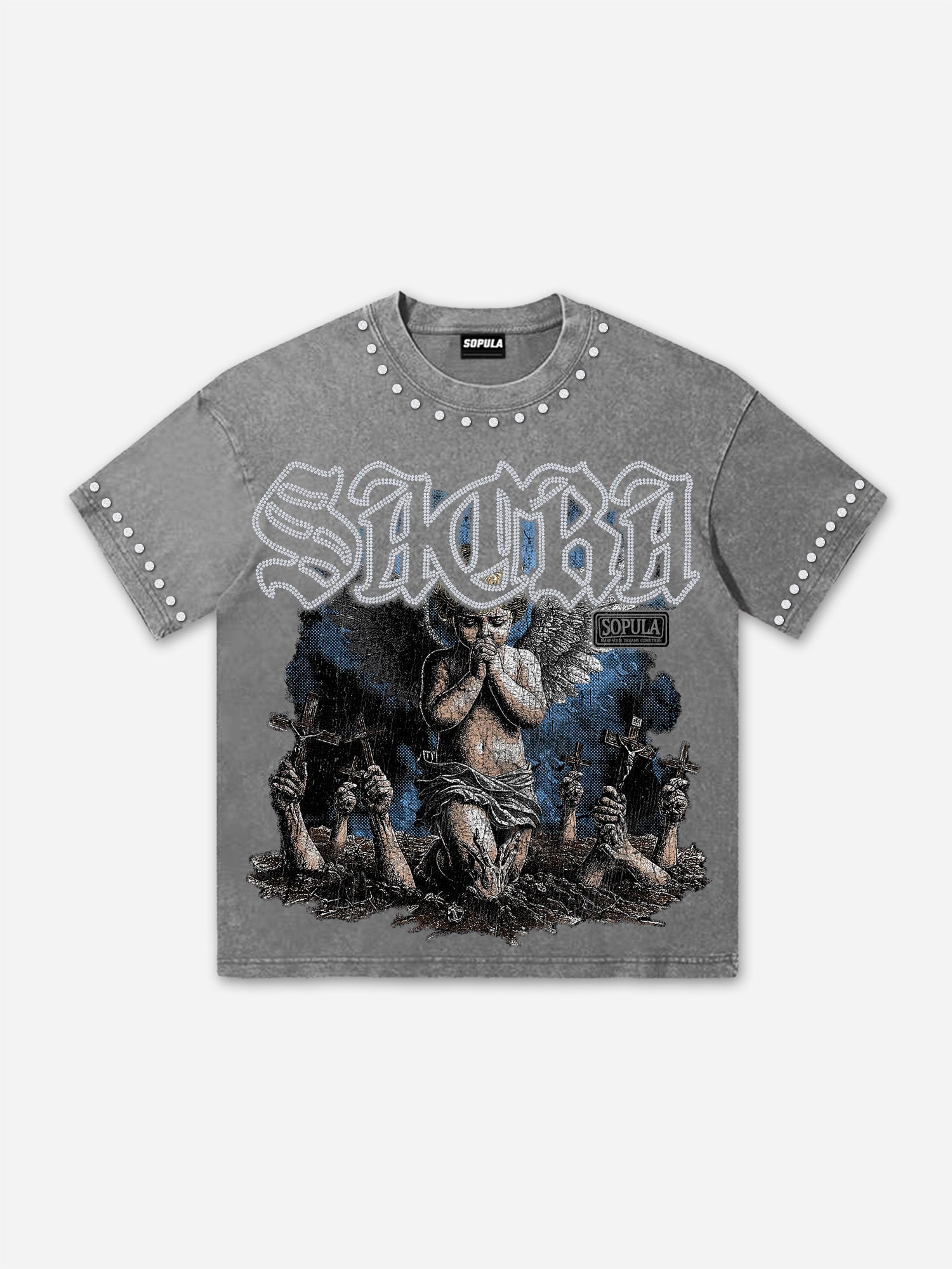 Angel Cross Retro Artistic Graphic Acid Washed T-shirt