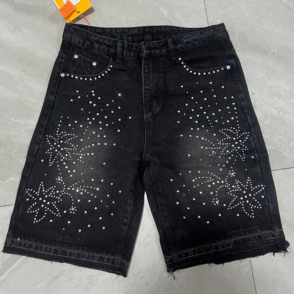 Men's Retro Washed AppliquÉ Rhinestone Y2k Denim Shorts