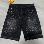 Men's Retro Washed AppliquÉ Rhinestone Y2k Denim Shorts