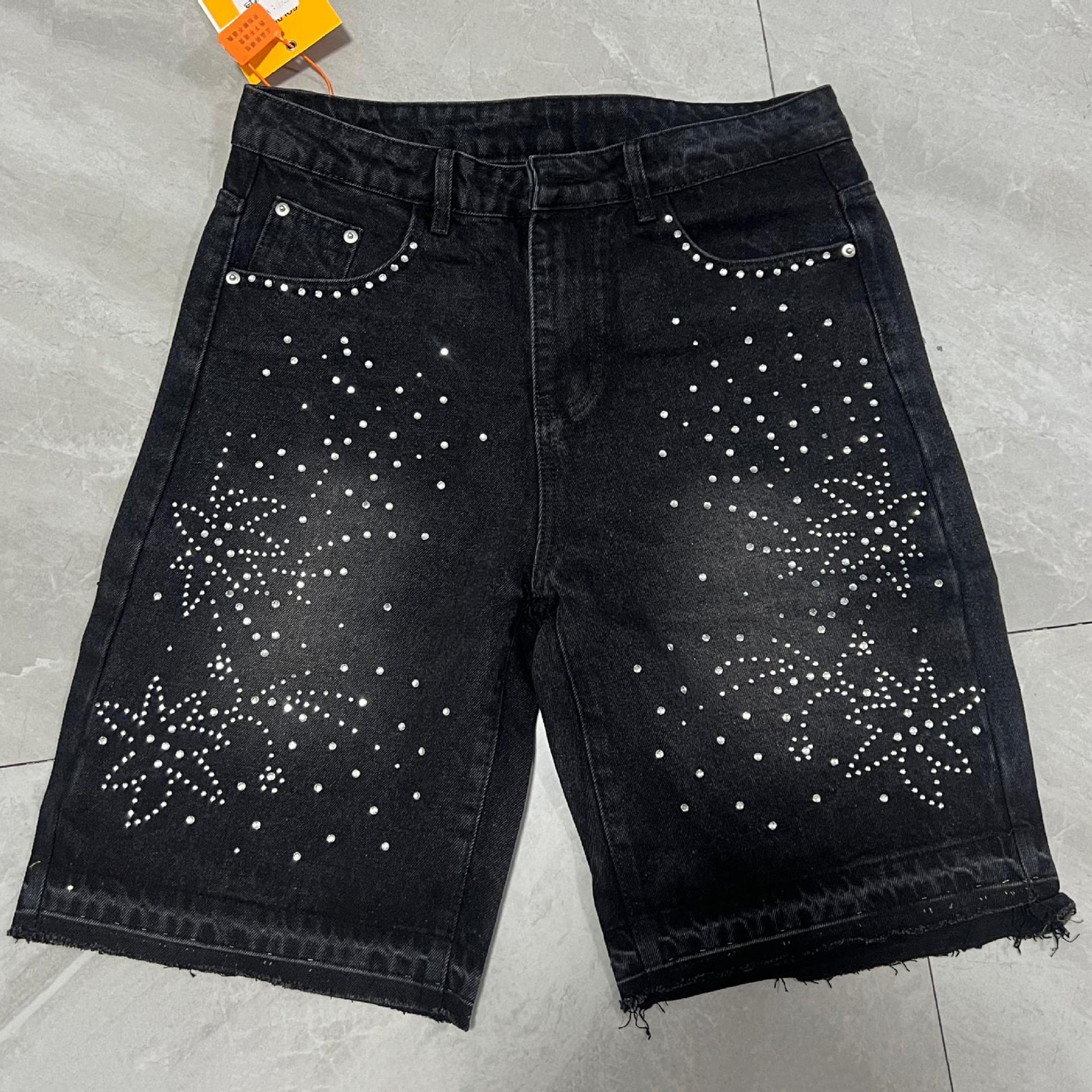 Men's Retro Washed AppliquÉ Rhinestone Y2k Denim Shorts