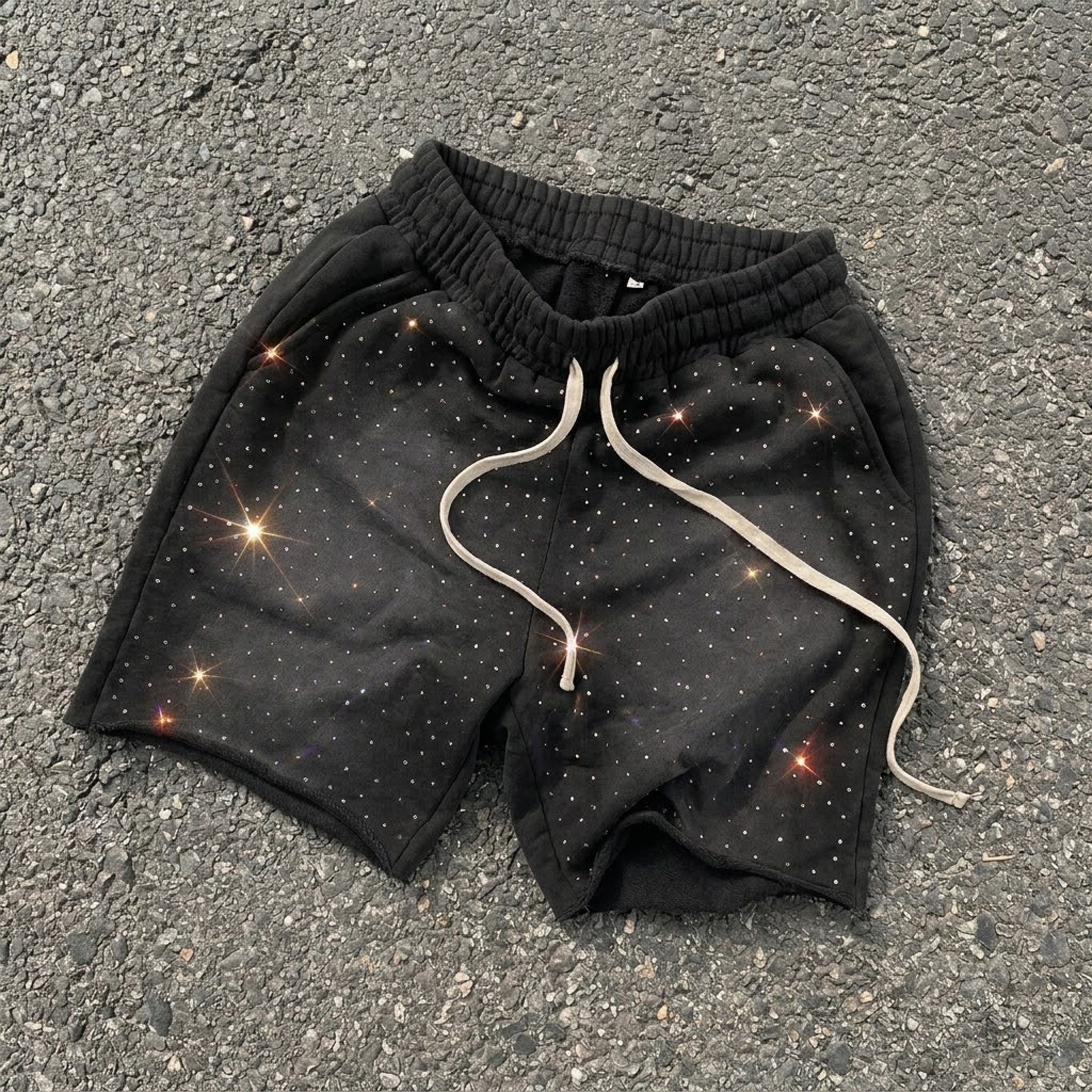 Rhinestone Embellished Janky Acid Washed Shorts