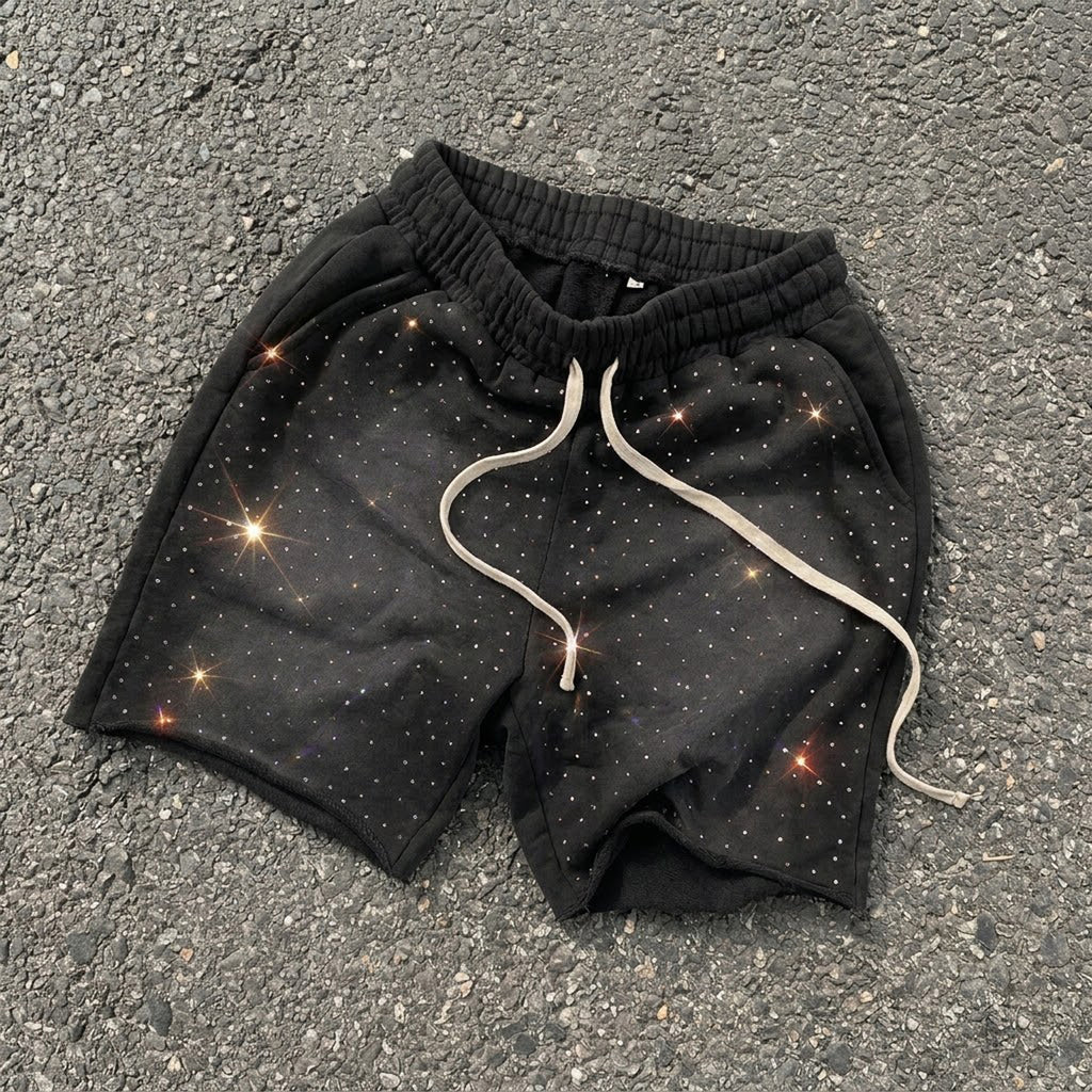 Rhinestone Embellished Janky Acid Washed Shorts