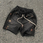 Rhinestone Embellished Janky Acid Washed Shorts